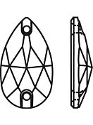 Pearshape Aufnähstrass flach 2 Loch 12x7mm Crystal Unfoiled